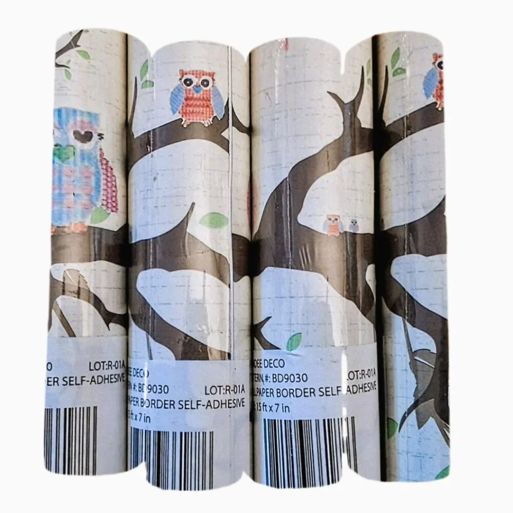 Kids Red, Blue, Orange, Beige Owls on the Tree Wall Border 15 ft x 7